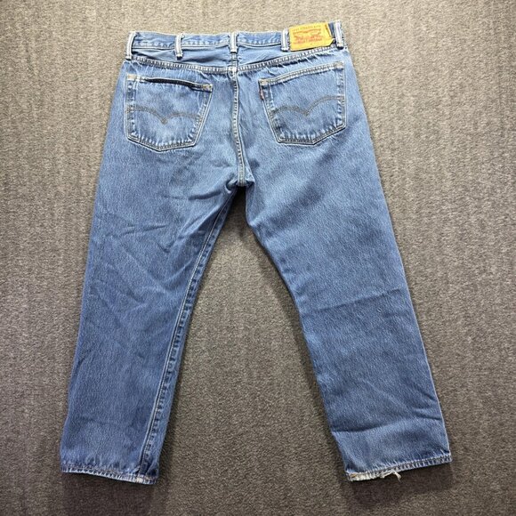 Levis 501 Jeans Mens 40x30 Blue Button Fly Straight Leg Denim Medium Wash - Picture 3 of 11